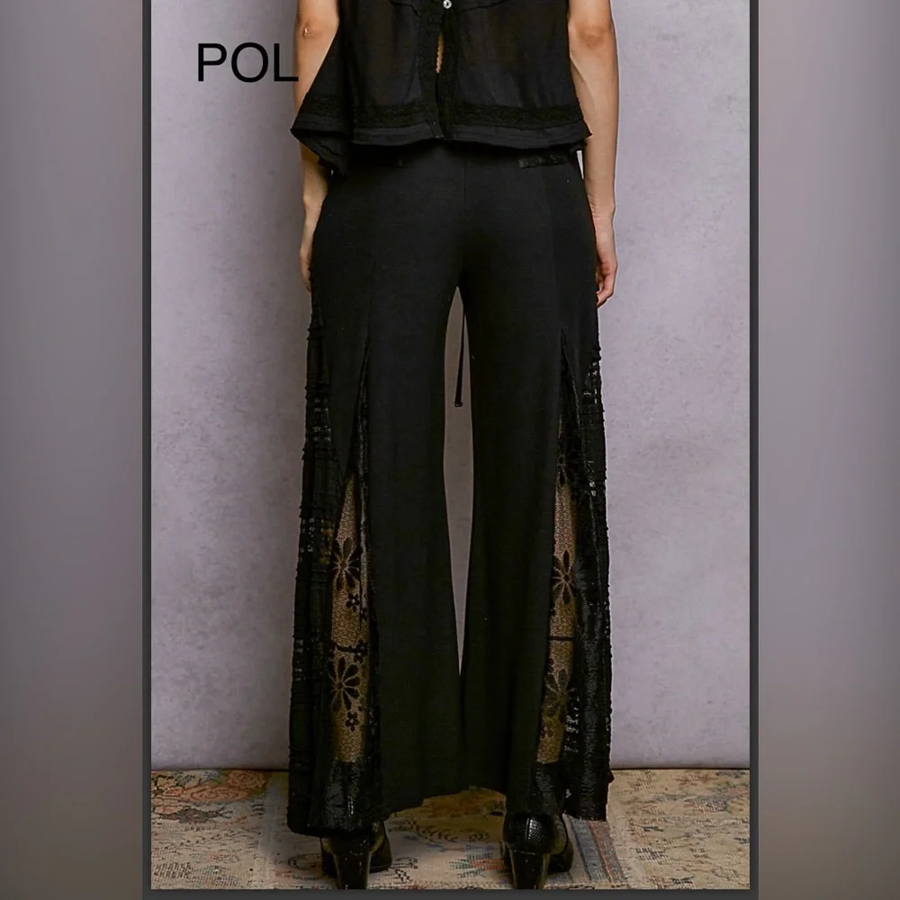 BPB217-9🖤NEW! POL spectacular black tie waist pants w/lace inset bottoms! wow! - Picture 2 of 7